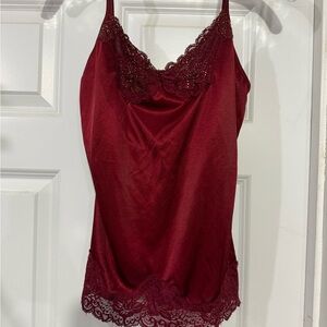 The Limited Rich Red Cami with Lace Detail and Beading